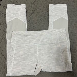 white and grey lululemon capri leggings